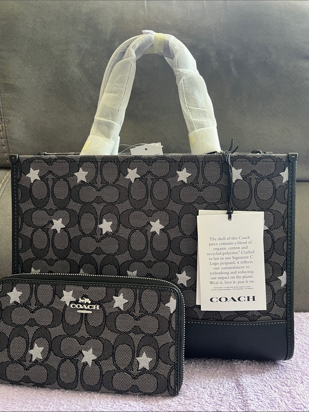 Coach Black and Gray Signature Star Wallet & Folio Set